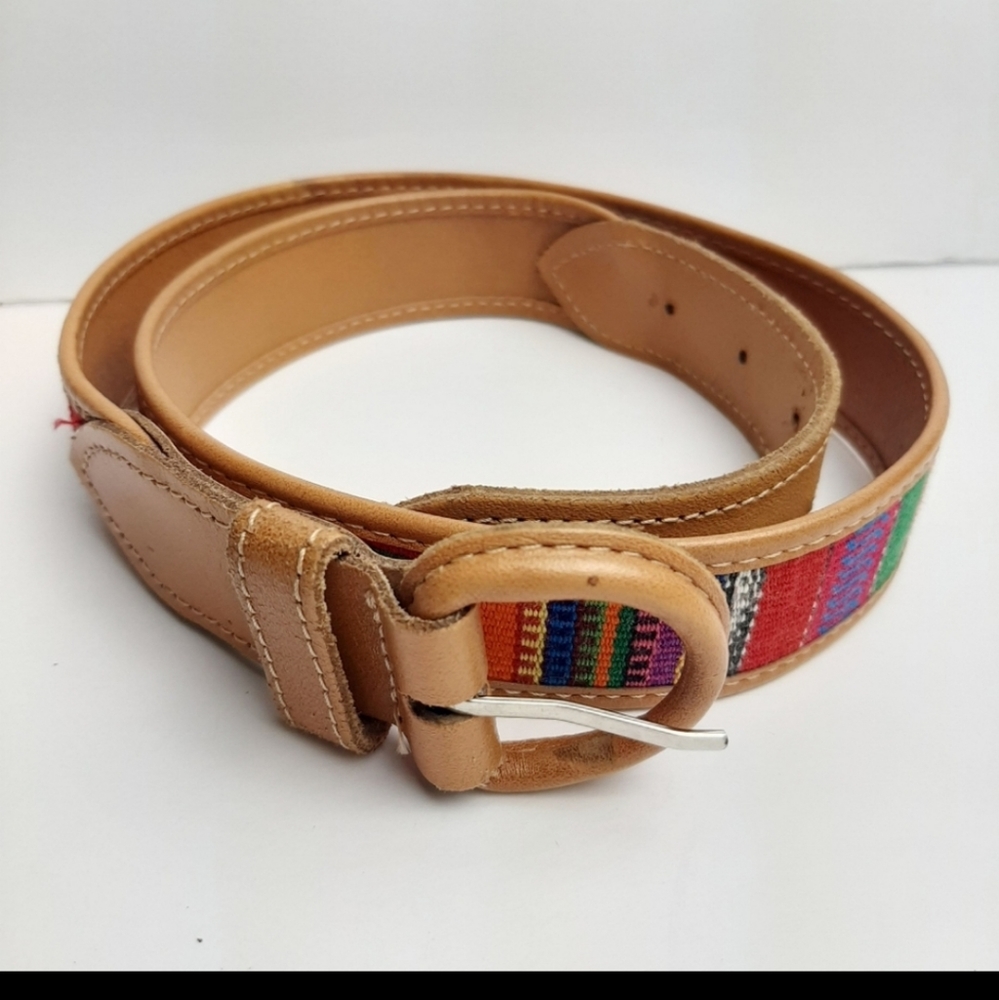 Genuine Leather Vintage Woven Belt Rainbow Striped 🌈